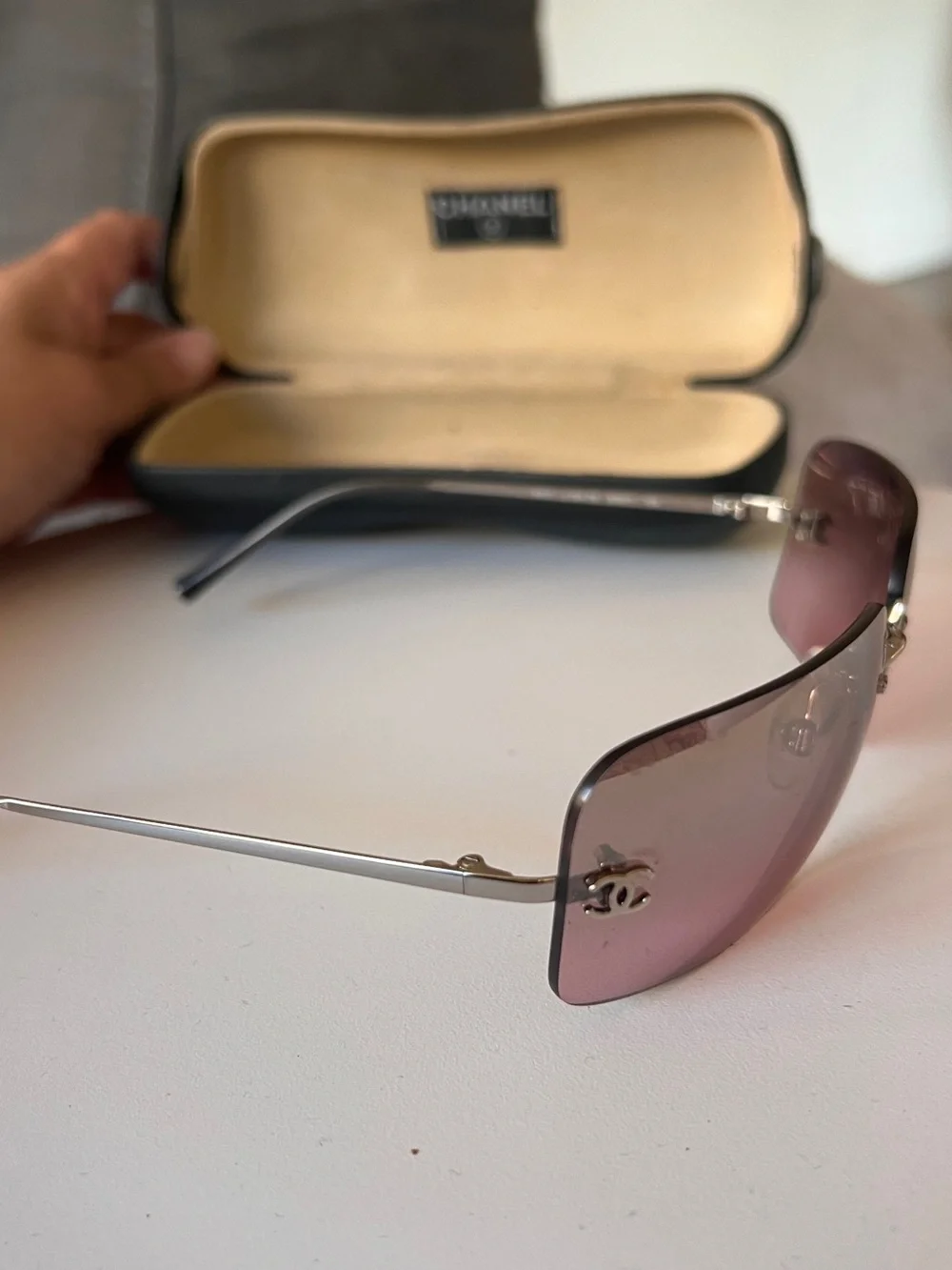 Vintage Chanel 4017 Rimless Pink Gradient Sunglasses C.124/7E Y2K CC Logo + Case